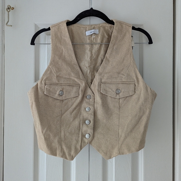 Forever 21 Tan Denim Explorer Utility Vest Cropped Size M/L - Picture 1 of 7